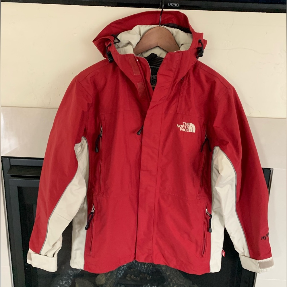 The North Face HyVent Hooded Rain Jacket Red White Waterproof Women XS - Picture 3 of 16